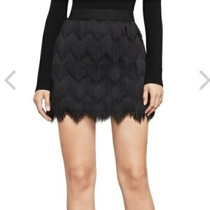 BCBGMaxAzria Modie Tiered Fringe Mini Skirt in Black